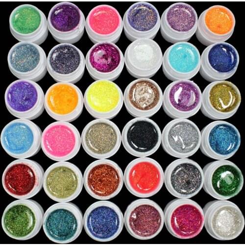 36 PCS Glitter Mix Color UV Builder Gel Acrylic Set for Nail Art Tips
