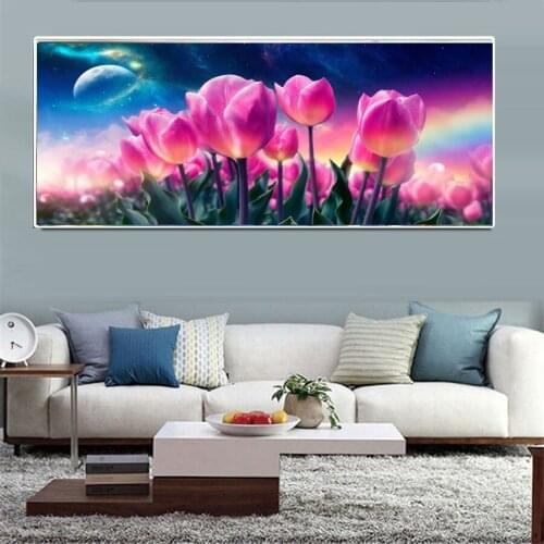New AB Diamond Embroidery Tulips in the Moonlight 5d DIY Diamond Painting Flower Mosaic Rhinestone Home Decoration