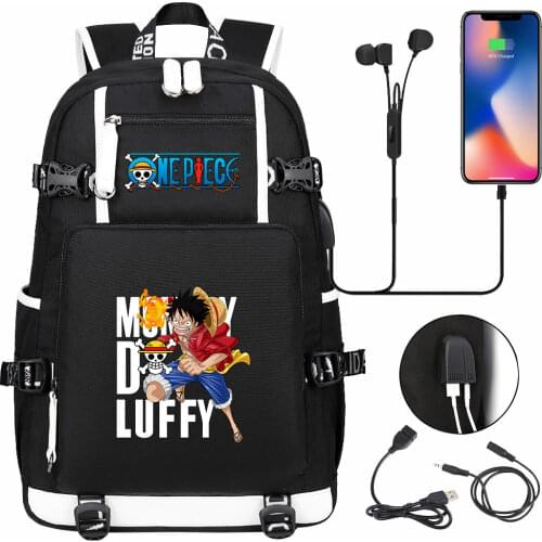 New Anime One Piece Luffe USB Boy Girl Book Bags Large Capacity Teenagers Basketball Schoolbags Women Men Laptop Travel Backpack