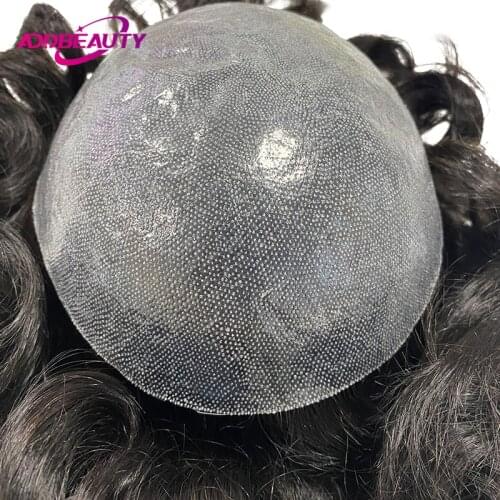 Mens Wig Vloop Thin PU 0.04-0.06mm Human Remy Hair Replacement System Straight Wave Handmade Men Toupee Hairpiece Dark Brown