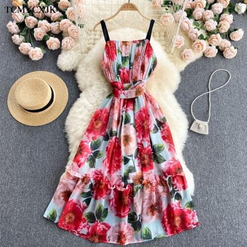 Spaghetti Strap Party Dresses Summer Ladies Elegant Sundress Chiffon Sexy Backless Dress Female Print Beach Dress long Vestidos