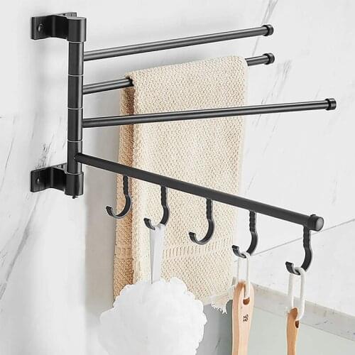 Towel Holder with 5Hooks Aluminum Bathroom 4-Arms Swivel Towel Bar Wall Mounted Hanger Towel Rack Rotating Hanger