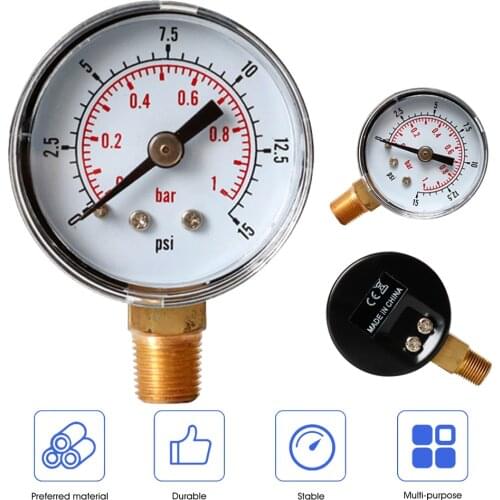 Manometer Mini Dial Portable Dual Scale Dial Gauge 1/8" 0-1bar/0-15psi Vacuum Pressure Meter 2" Dial Digital Display Gauge