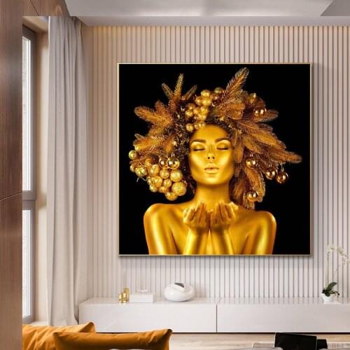 Nordic Golden Women Poster Wall Art Pictures Fashion Woman Lips Gold and Black Modern Home Canvas Painting Beauty Home Decor