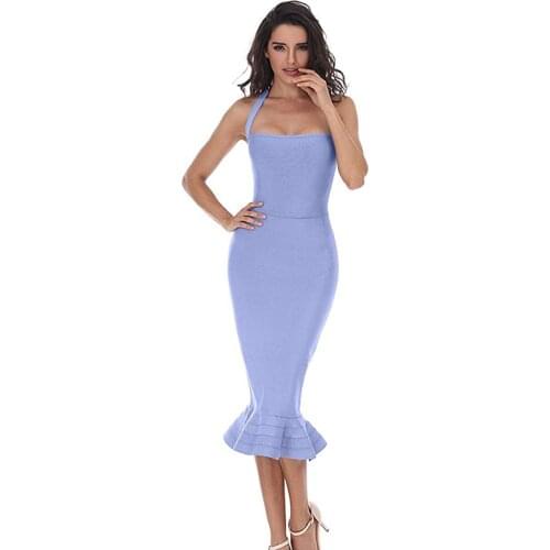 Bandage Dresses for Women 2021 Summer Sexy Halter Bodycon Dress Elegant Ruffle Midi Dress Celebrity Night Club Party Outfits