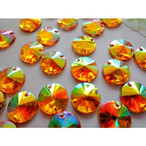 Sew on rhinestones Golden AB colour gemstones round 10mm Flat bottomed Acryl crystal strass for dress 200pcs/lot