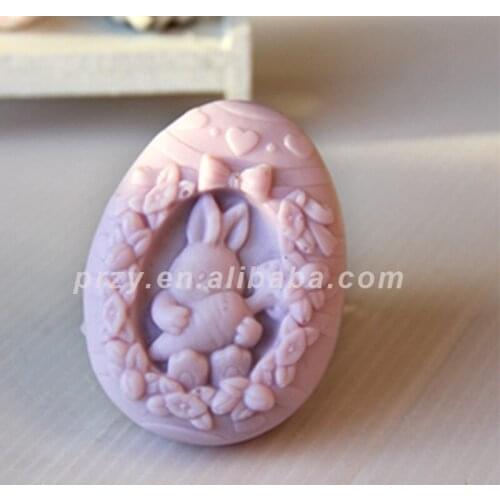 PRZY Silicone Soap Mold Handmade Soap Molds Aroma Stone Moulds Oval Rabbit Holding Carrot 3D Silicone Rubber Eco-friendly 001