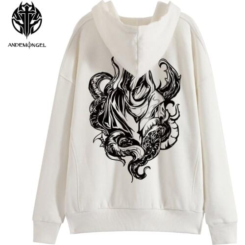 ANDEMONGEL Cthulhu Mythos Hastur White High Street Men Women Unisex Oversize Cotton Hoodie Hooded Autumn Long Sleeve Sweatshirt