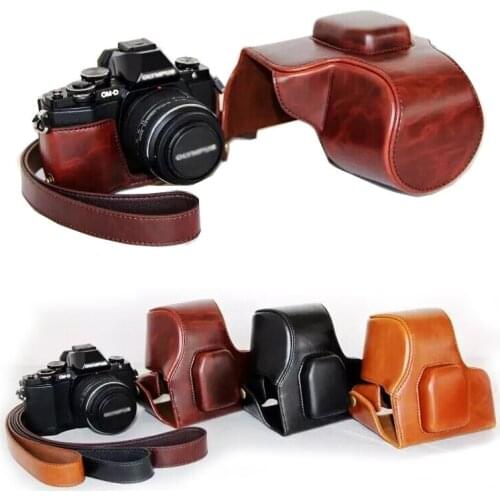 PU leather case camera bag For Olympus OM-D EM10 E-M10 with 14-42mm lens protable cover with Strap