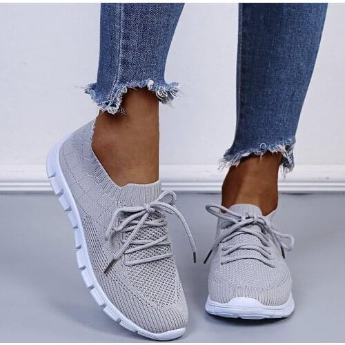 Rimocy Breathable Air Mesh Casual Shoes for Women 2021 Autumn Elastic Knitted Womens Sneakers Yellow Lace Up Ballet Flats Woman