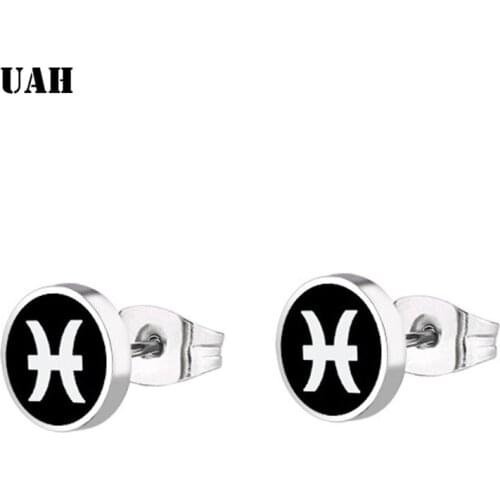 UAH 2019 Best selling NEW Women Fashion Simple Silver Black Stud Earring Punk Rock Retro Circle Earring Piercing