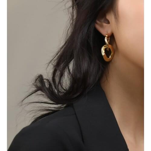 Brass With 18k Gold Chained Link Statement Earrings Women Jewelry Party T Show Gown Runway Rare Korean Japan Trendy INS Boho