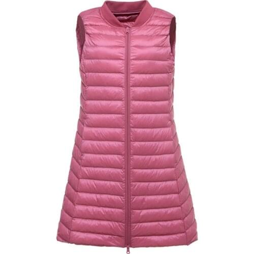 Women Duck Down Long Vest Ultra Light Portable Slim Waistcoat Female Stand Collar Sleeveless Down Jacket