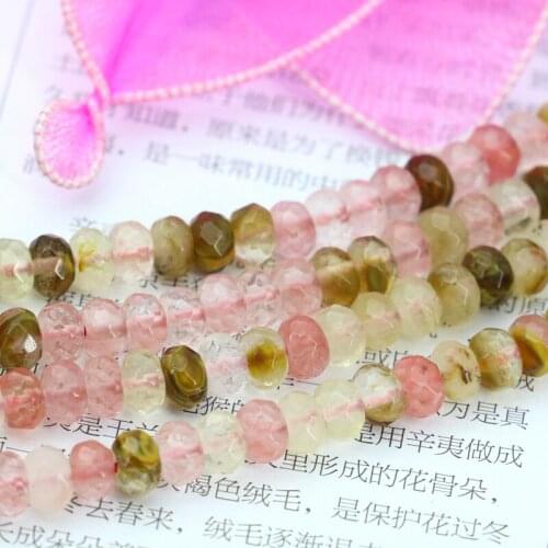 4X6mm Pink faceted multicolor watermelon tourmaline abacus shaped loose beads 15inches women jewelry making gift