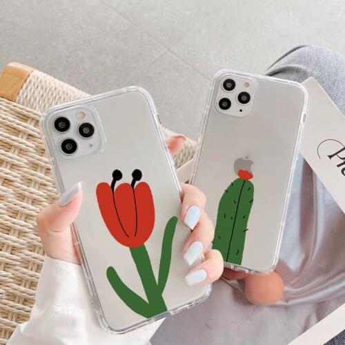 Flower Cactus Clear Phone Case for iphone 7 8 Plus SE 2020 for iphone X XS MAX XR 11 12 Pro Max Soft Transparent Cover Fundas