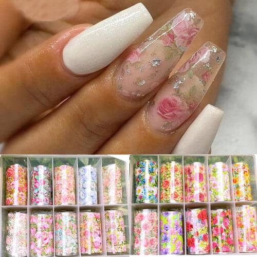 Holographic Flower Nail Foil Floral Foil Nails Nail Art Transfer Foils Wraps Acrylic Nails Design 10rolls/box