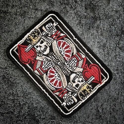 Personality Skull Poker Card Red Peach K Embroidery Patch Magic Chapter Velcro Iron On DIY Patches For Clothing Backpack