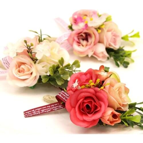 Artificial Silk Flowers Groom Boutonniere Man Bride Wrist Corsage Women Wedding Flower Party Decoration