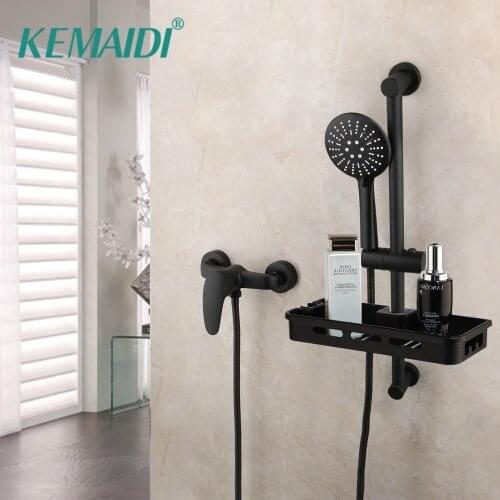 KEMAIDI Solid Brass Bathroom Basin Shower Faucets Matte Black Bathtub Shower Faucet Mixer Tap With Hand Shower & Shelf 3 Choice