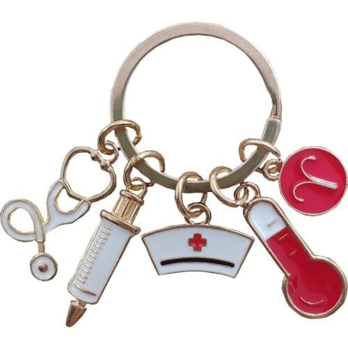 Classic 12 Signs Constellations Zodiac Keychain Key Ring Stethoscope Thermometer Medical Syringe Style Hospital Nurse Award