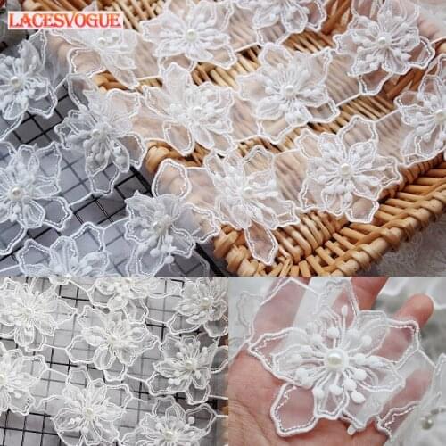 70PCS 6cm Embroidery flower Beaded lace applique Handmade DIY Patches accessories Patchwork Needlework sewing Cloth paste 626