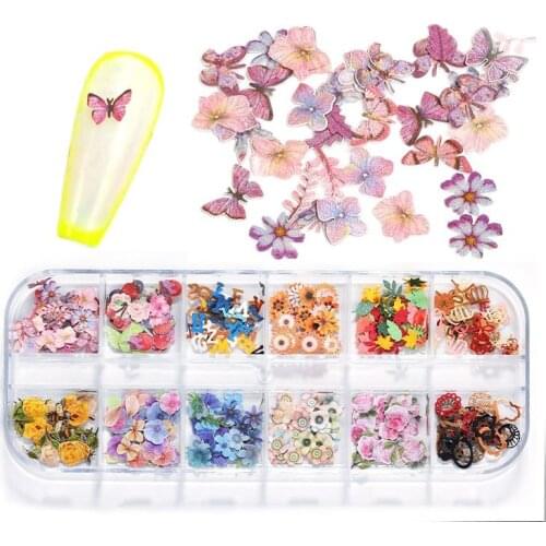 Wood Pulp Nail Art New Christmas Color Flowers Butterfly Halloween Nail Ornaments 12 Grid Boxes