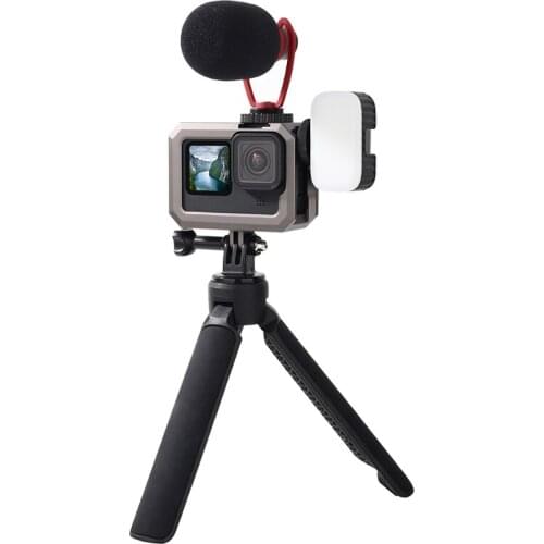 P82F Metal Cage Compatible for Hero-9 Frame Case with Double Cold Shoe Camera Extend Filter Adapter Mic Protection Cover