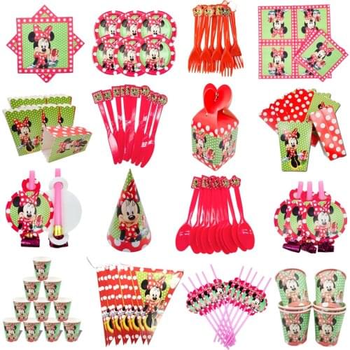 Minnie Mouse Birthday Party Decoration Set Pink Red Baby Girl Kids Supplies cake Plates Balloons Theme Accessories Tablecloth