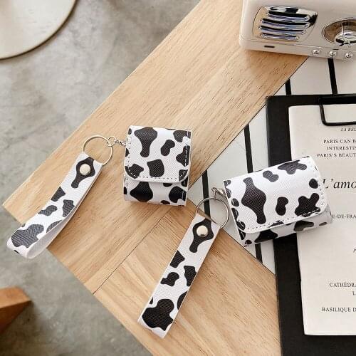 Fashion Milk Pattern Leather Case For AirPods 1 2 Pro Box Bag Wireless Bluetooth Earphone Protective Cover Accessories Lanyard
