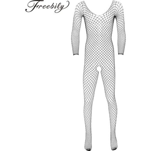 Mens See Through Sheer Bodysuit Halter Neck Long Sleeves Hollow Out Crotchless Stretchy Tights Full Body Pantyhose Stocking