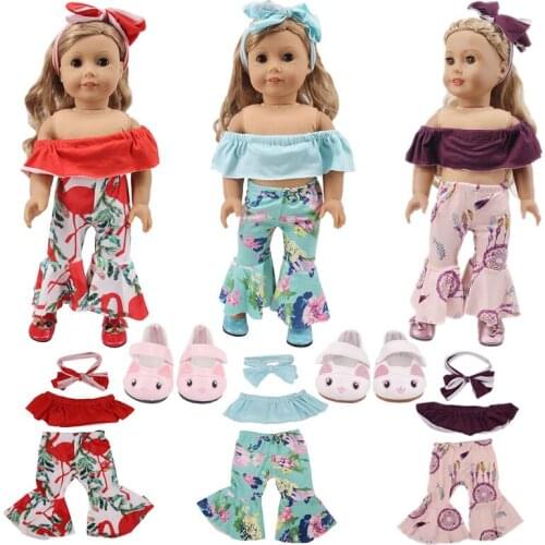Doll Off Shoulder Clothes Set Cute Cat Shoes For 18 Inch American&43 Cm Born Baby Our Generation Christmas Girls Toy Gift