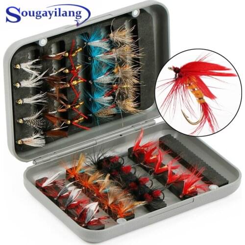 Sougayilang 32Pcs/40/44pcs Trout Nymph Fly Fishing Lure Kit Dry Wet Flies Nymphs Ice Fishing Lures Artificial Bait with Boxed