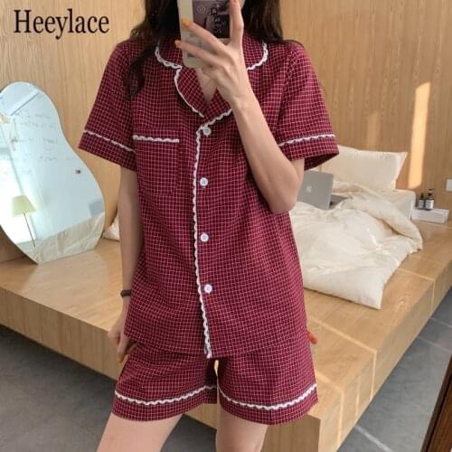 2021 Soft Sweet New Girls Plaid Hot Loose Comfortable Home Wear Sleepwear Casual Femme Women Pajamas Sets