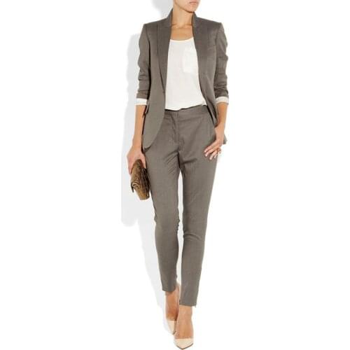 New Gray 2 piece set women formal pant suits for weddings female office uniform womens tuxedo business suit ladies trouser suit