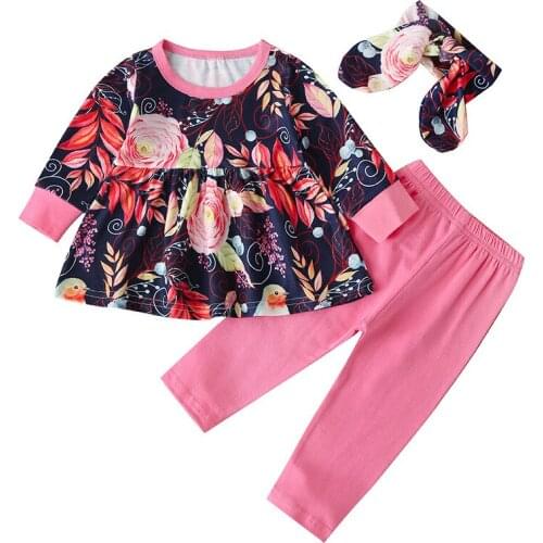 Autumn spring Suit Newborn Kid Baby Girl 2pcs Flower Clothes Long Sleeve Top T Shirt Pants princess Set