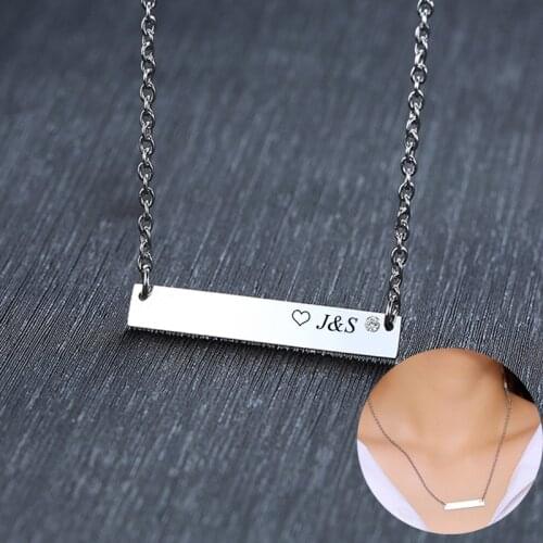 Personalized Bar Name Necklace Women Pendant Stainless Steel Engraved Custom Coordinate Collar