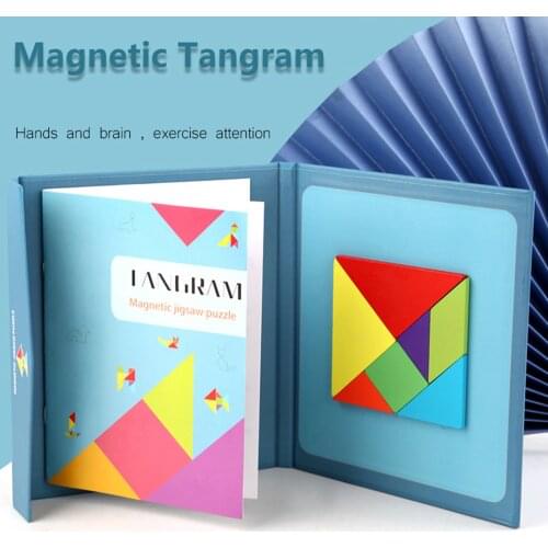 Jigsaw Puzzles Children Travel Tangram Puzzle Magnetic Wood IQ Educational Toy Wooden Magnetic Tangram Montessori Toy
