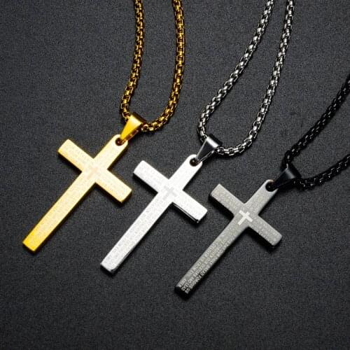 Religion Bible Cross Necklace Men 3 Color Stainless Steel Crucifix Pendant Collier for Christian Jewelry