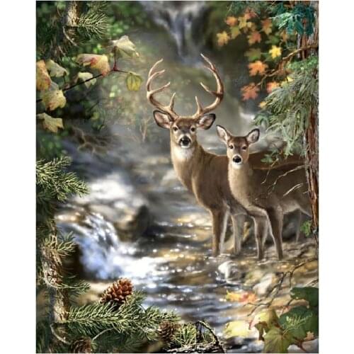 Needlework.For embroidery,DIY 14CT Unprinted Art Cross stitch kits Deer Animal Set Creek Forest Cross-Stitching Decor Crafts
