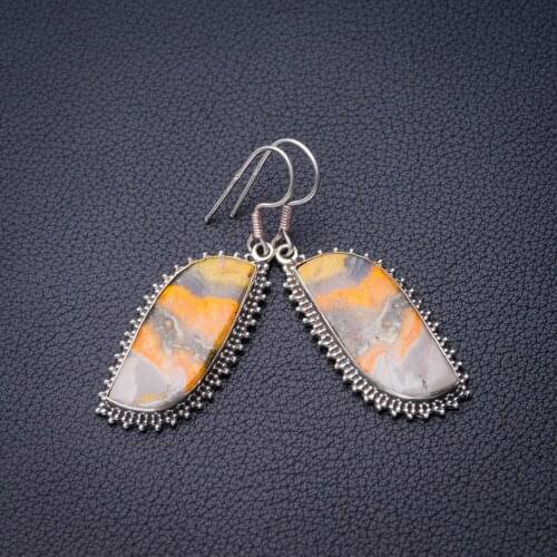 StarGems Natural Bumble Bee Jasper Handmade 925 Sterling Silver Earrings 2" D7621