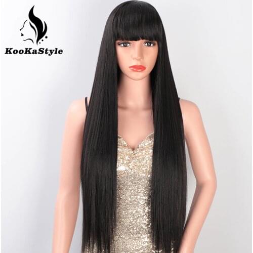 AISIBEAUTY Lace Wigs for Women Long Straight Wig with Bangs Synthetic Middle Division Wigs for Black Women Natural Cosplay Hair