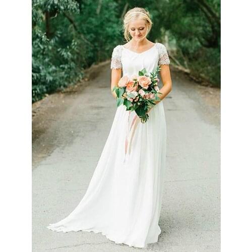 Crystals Beading Short Sleeve Wedding Dress Bridal Gowns Vestido De Noiva Chiffon Floor Length Elegant 2020 Customize Plus Size