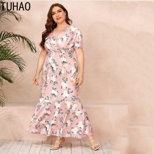 TUHAO 5XL 4XL 3XL bohemian style dress mother mom Elegant Women Dress Plus Size beach Party Dress summer vestidos large size