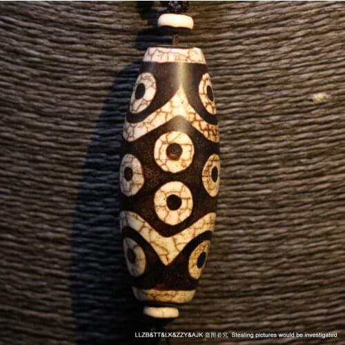 Treasure Unique Ultra Magic Tibetan Old Agate 15 Eye Master King Large Drum S dZi Bead Amulet NECKLACE Pendant Timestown UPD22