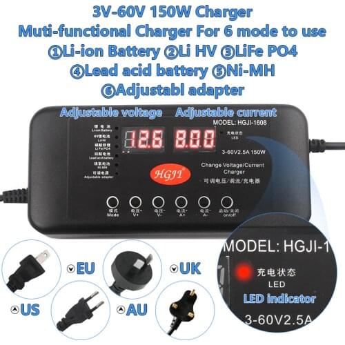 Universal AC DC 3v 28V38V48V58V60V volt adjustable 1A-8A adjustable current for led lights Li-ion battery Charger 54.6V