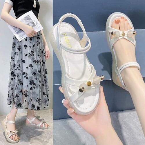 2021 Summer New Woman Sandals Fashion Fairy Style Shallow Mouth Soft Outsole Elastic Band Open Toe Breathable All-match Shoes