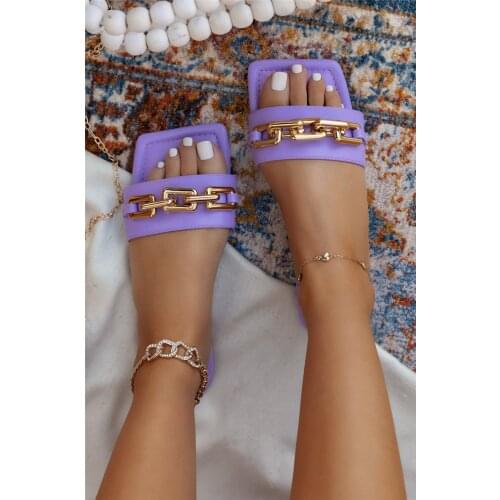 Brand New Chain Slides Flat Sole Comfortable Walking Beach Vaction 2021 Women Shoes Big Size 43 Fashion Summer Slippers Sandal