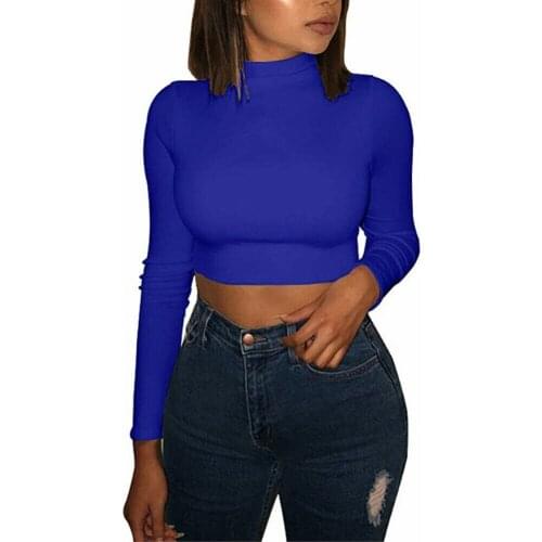 Women Half Turtleneck Shirts Solid Bottoming Shirts Crop Tops Female Long Sleeve Skinny Shirts Fashion Women Pullover Tops