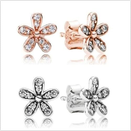 925 Sterling Silver pan Earring Dazzling Daisy With Crystal Studs Earring For Women Wedding Party Jewelry