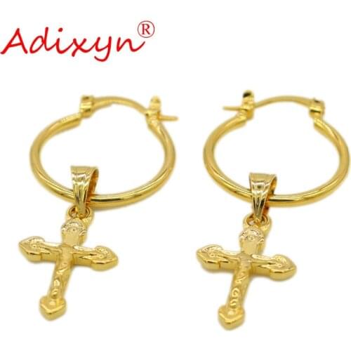 Adixyn Jesus Cross Earrings For Women Gold Color/Copper African Middle East Jewelry Party/Birthday Gifts N09161